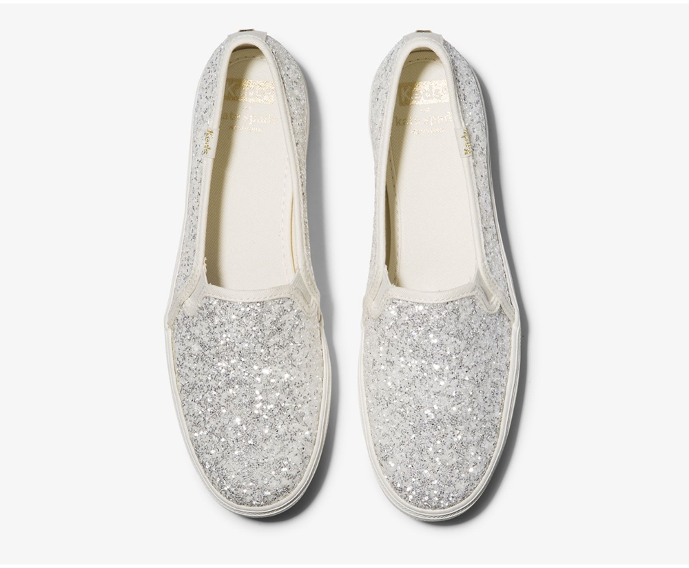 Keds Slip Ons White - Kate Spade new york Triple Decker Glitter - Womens BGHUKQ-920